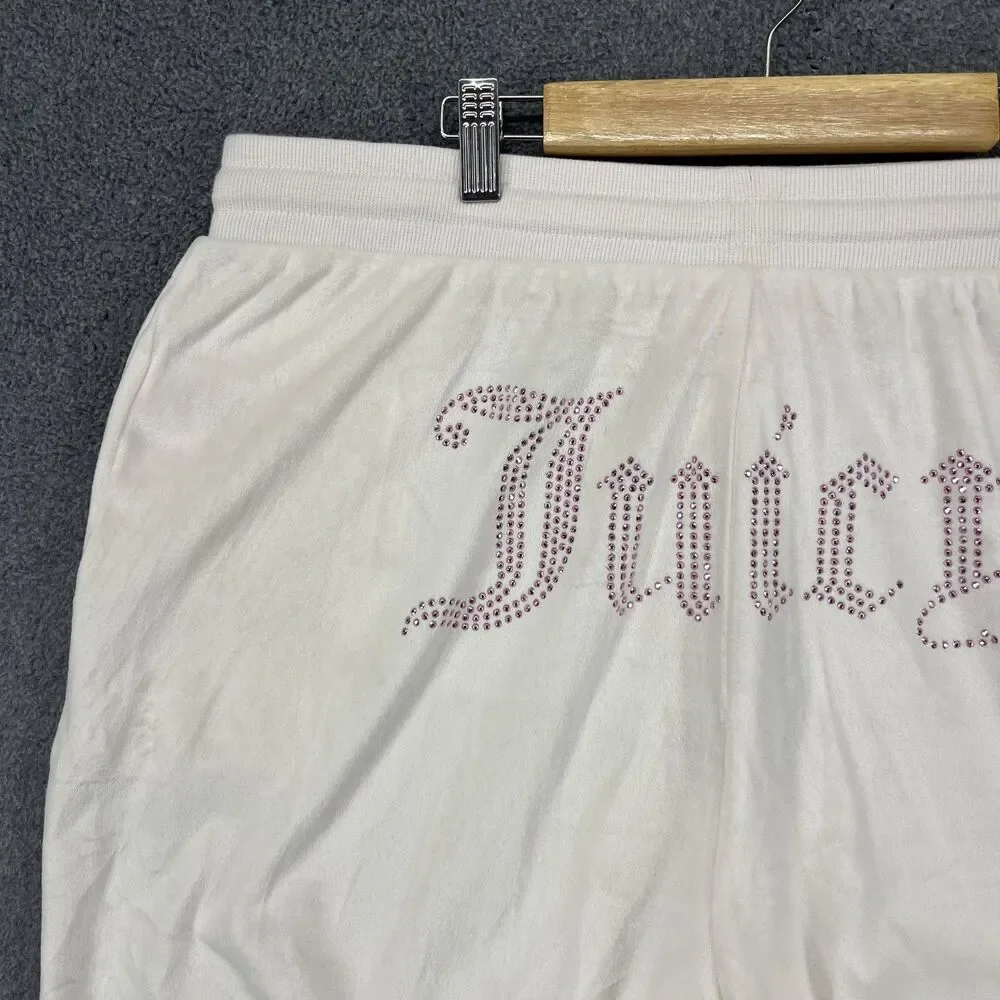 Juicy Couture Pants Women XL Beige Velour Sleepwear Rhinestone Lounge Y2K pocket